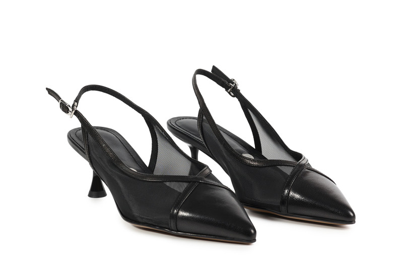 Туфлі жіночі чорні з натуральної шкіри,текстилю (008895)