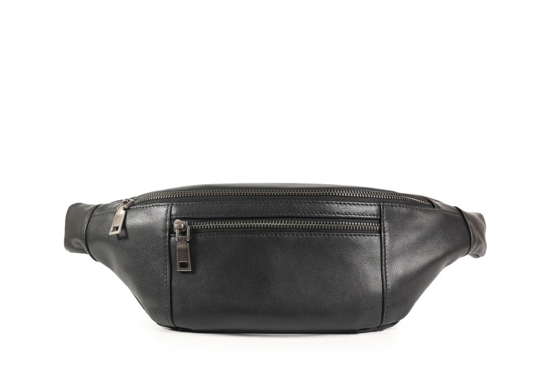 Сумка поясна чоловіча чорна з натуральної шкіри (008801)