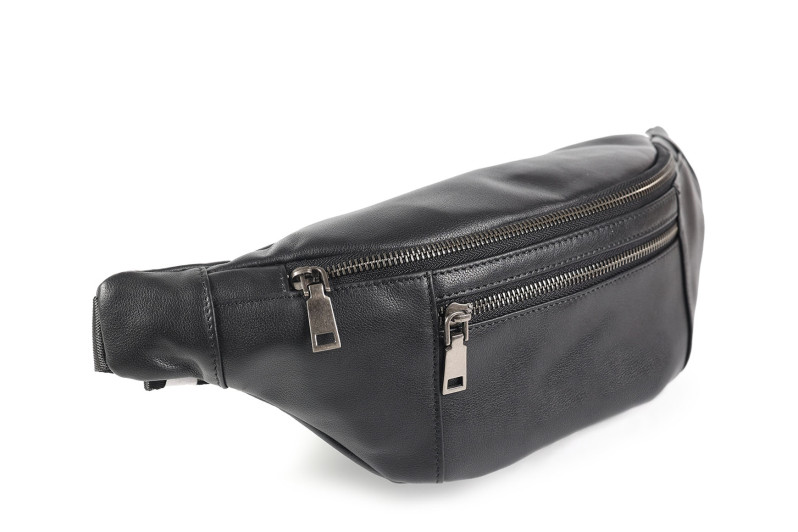 Сумка поясна чоловіча чорна з натуральної шкіри (008801)