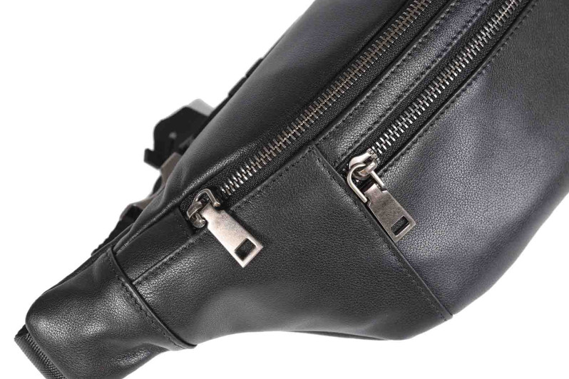 Сумка поясна чоловіча чорна з натуральної шкіри (008801)