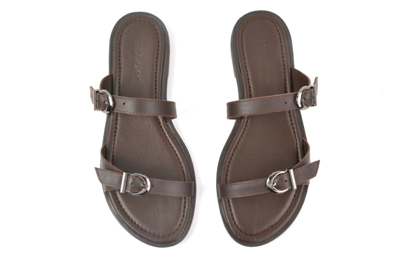 Шльопанці жіночі коричневі з натуральної шкіри (008956)