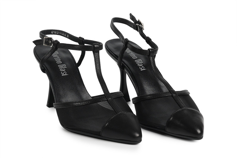 Туфлі жіночі чорні з натуральної шкіри,текстилю (008853)