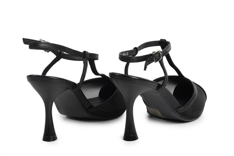 Туфлі жіночі чорні з натуральної шкіри,текстилю (008853)