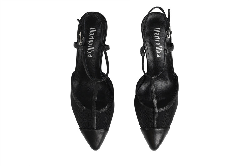 Туфлі жіночі чорні з натуральної шкіри,текстилю (008853)