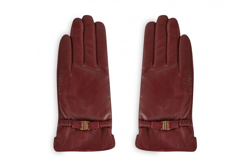 Рукавички жіночі бордові з натуральної шкіри (008665)