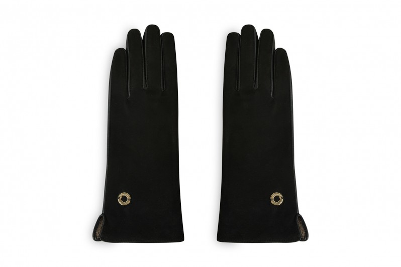 Рукавички жіночі чорні з натуральної шкіри, натуральної замши (008667)