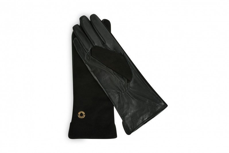 Рукавички жіночі чорні з натуральної шкіри, натуральної замши (008667)