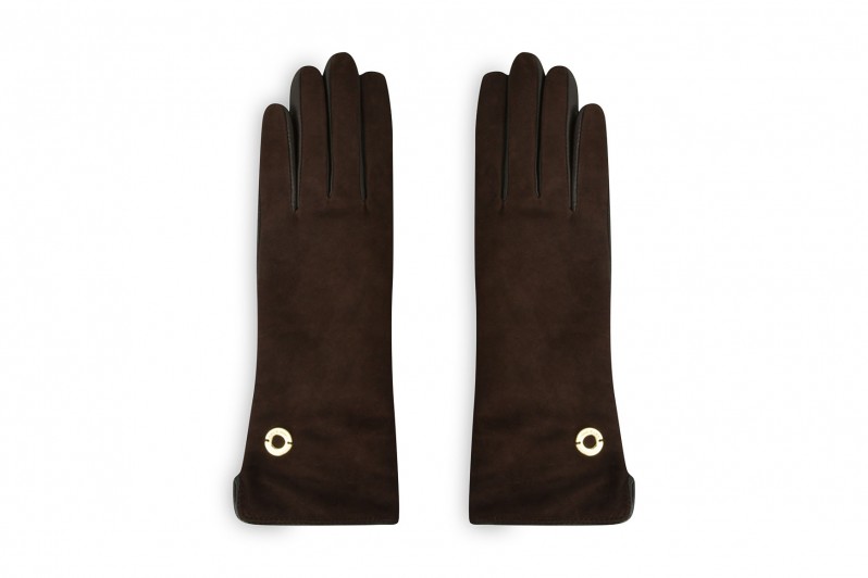 Рукавички жіночі коричневі з натуральної шкіри, натуральної замши (008666)