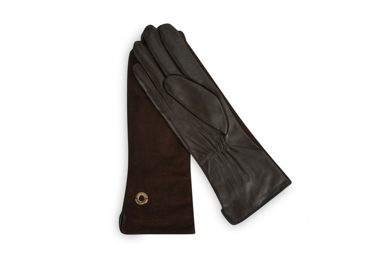 Рукавички жіночі коричневі з натуральної шкіри, натуральної замши (008666)