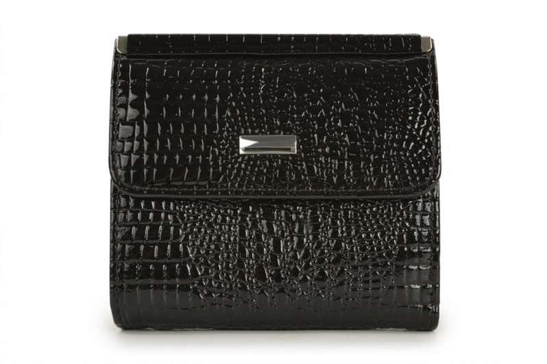 Гаманець жіночий чорний з натурального лаку (008683)