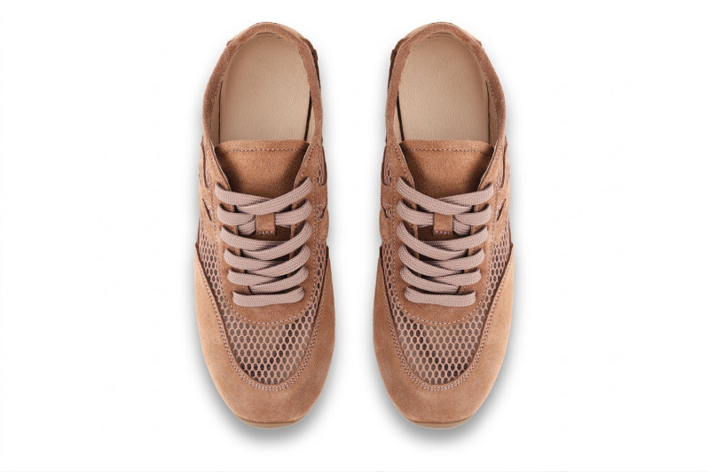 Кросівки жіночі руді з натуральної замші, текстилю (008993)