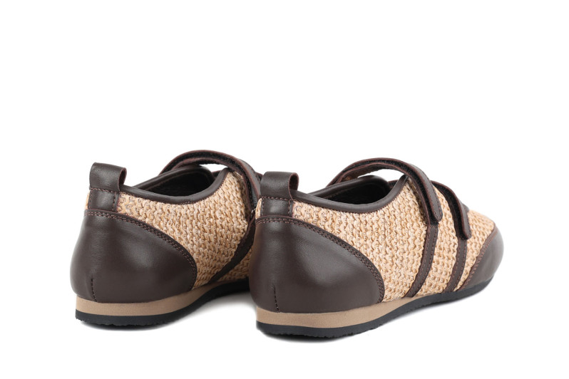 Балетки жіночі бежево-коричневі з рафії, натуральної шкіри (008998)
