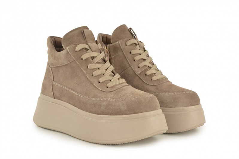 Черевики жіночі бежеві з натуральної замші (008675)