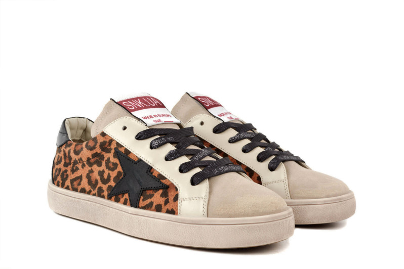 Кеди жіночі леопардові з натуральної шкіри, натуральної замші (009069)