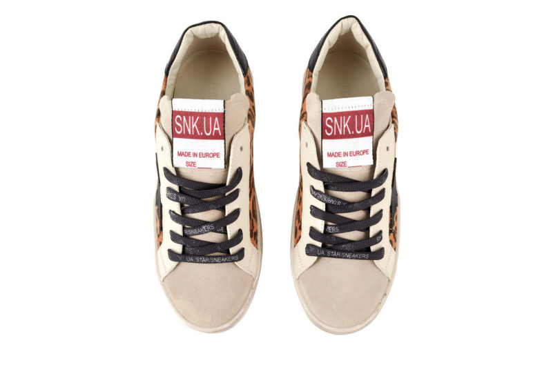 Кеди жіночі леопардові з натуральної шкіри, натуральної замші (009069)