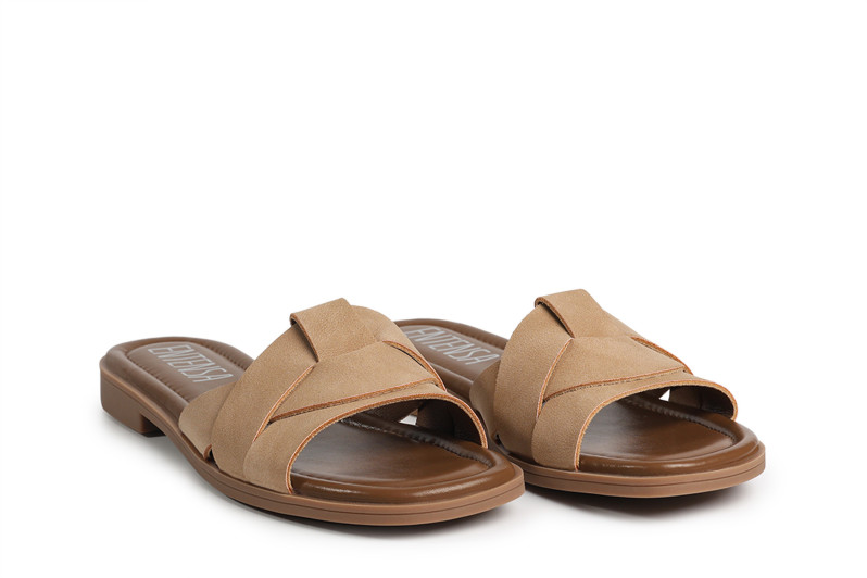 Шльопанці жіночі бежеві з нубук (008859)