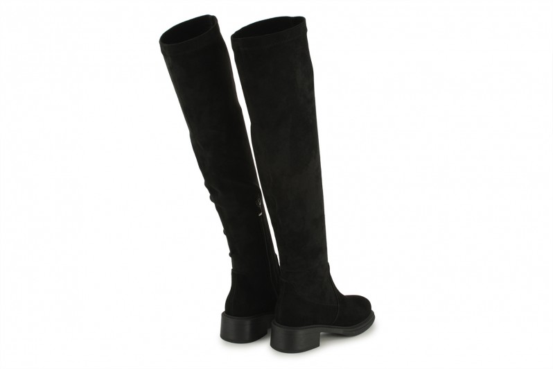 Ботфорти жіночі чорні з натуральної замші, текстилю (008570)