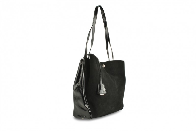 Сумка жіноча чорна з натуральної шкіри, натуральної замши (008726)