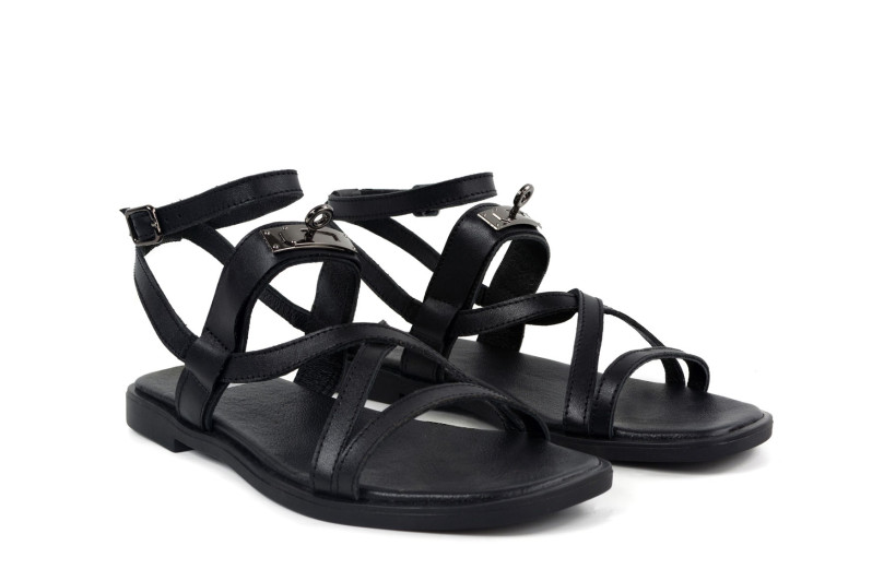 Босоніжки жіночі чорні з натуральної шкіри (008970)