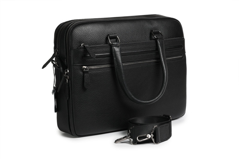 Портфель чоловічий чорний з натуральної шкіри (008804)