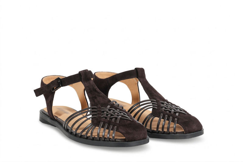 Босоніжки жіночі коричневі з натуральної шкіри, натуральної замші (008927)