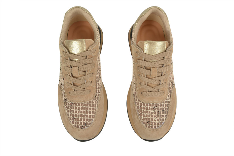 Кросівки жіночі бежеві з натуральної замші, текстилю (008928)