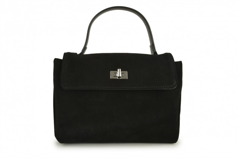 Сумка жіноча чорна з натуральної шкіри, натуральної замши (008703)
