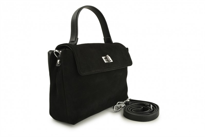 Сумка жіноча чорна з натуральної шкіри, натуральної замши (008703)