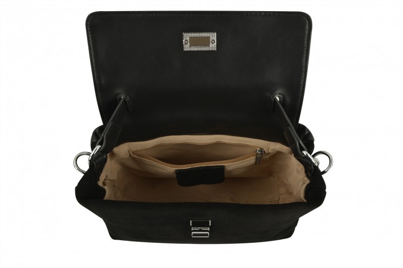 Сумка жіноча чорна з натуральної шкіри, натуральної замши (008703)