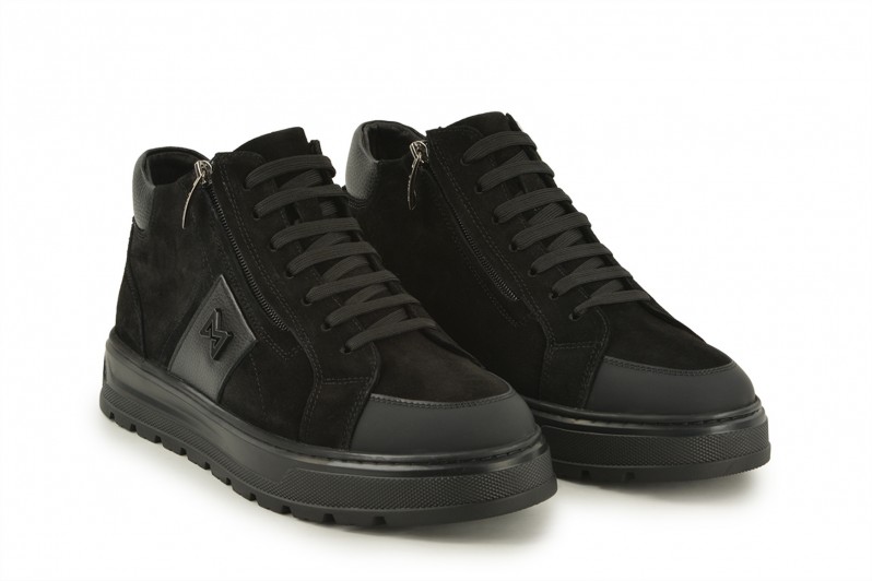 Черевики чоловічі чорні з натуральної шкіри, натуральної замші (008563)