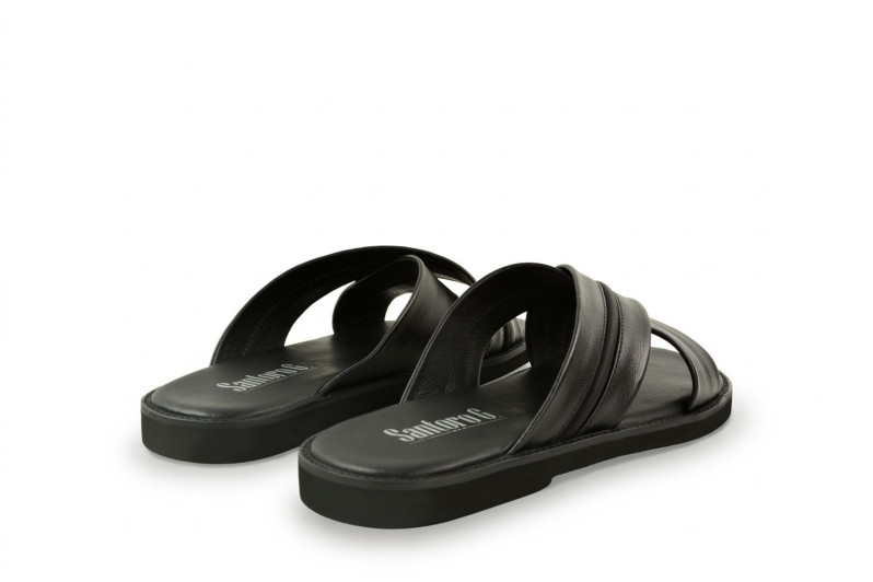 Шльопанці чоловічі чорні з натуральної шкіри (008959)