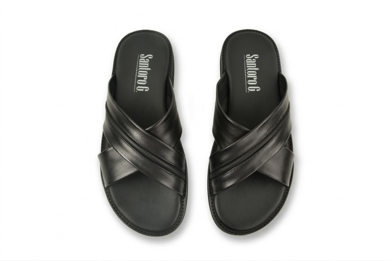 Шльопанці чоловічі чорні з натуральної шкіри (008959)