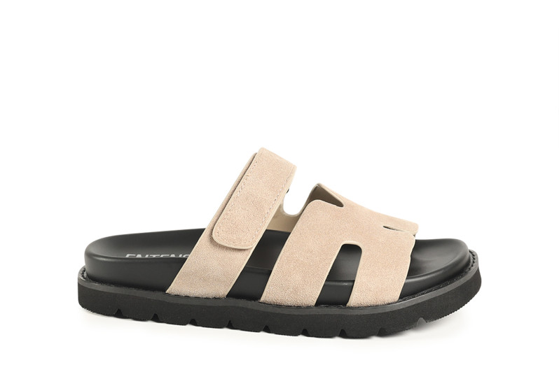 Шльопанці жіночі бежеві з натуральної замші (008858)