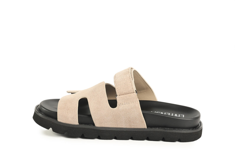 Шльопанці жіночі бежеві з натуральної замші (008858)