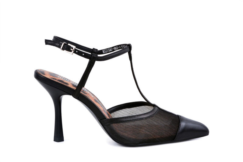 Туфлі жіночі чорні з натуральної шкіри,текстилю (009016)