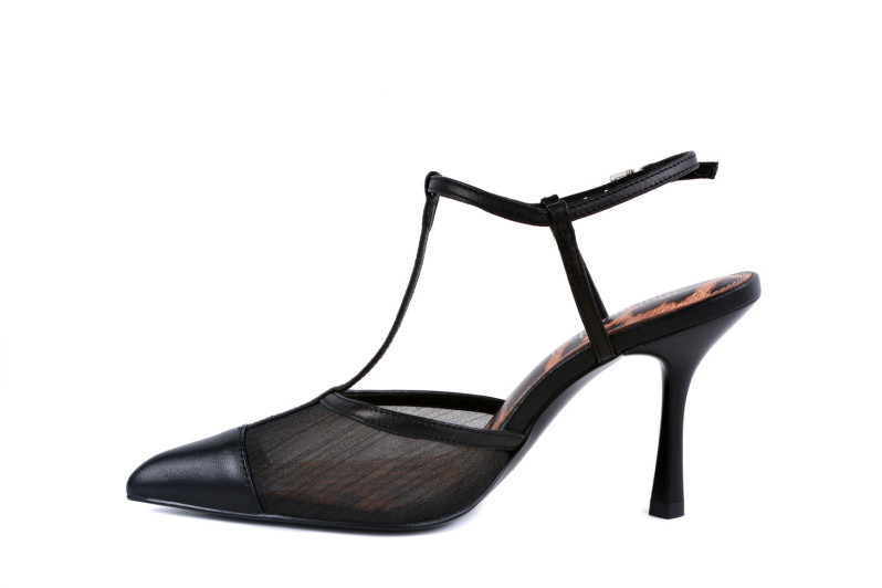 Туфлі жіночі чорні з натуральної шкіри,текстилю (009016)