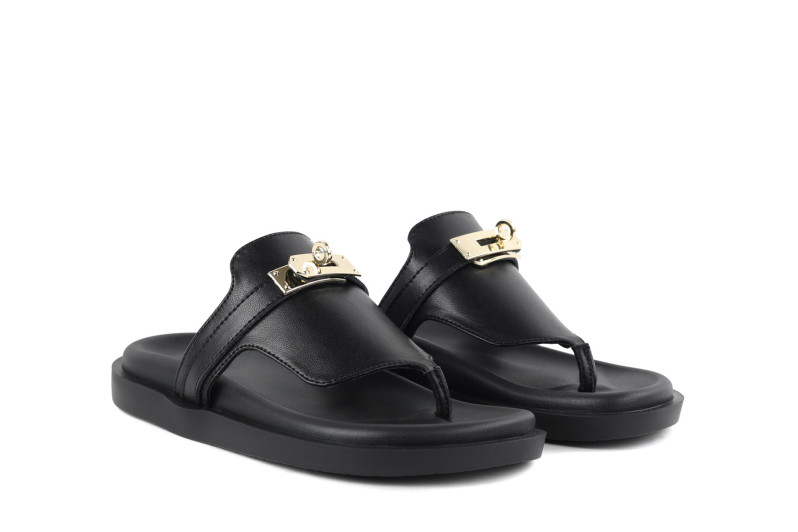 Шльопанці жіночі чорні з натуральної шкіри (008995)