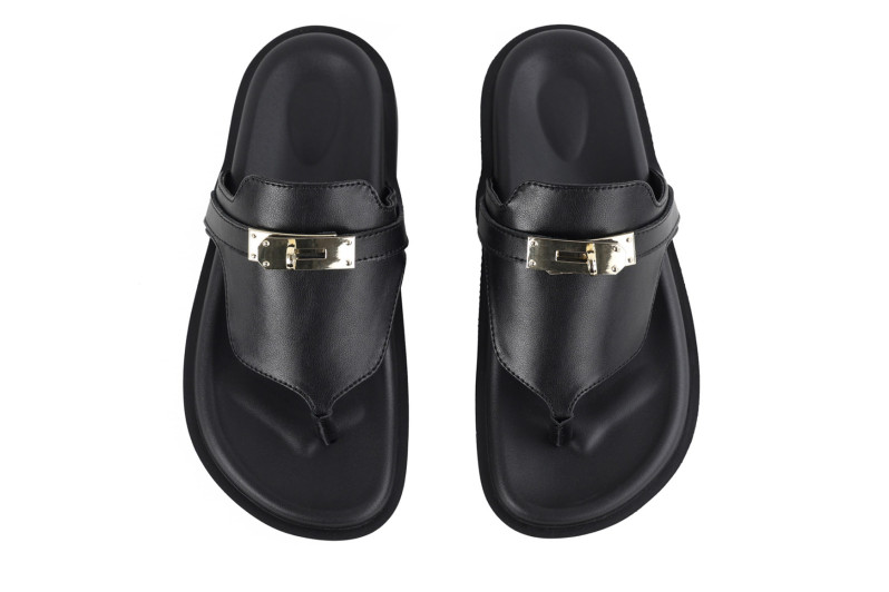 Шльопанці жіночі чорні з натуральної шкіри (008995)