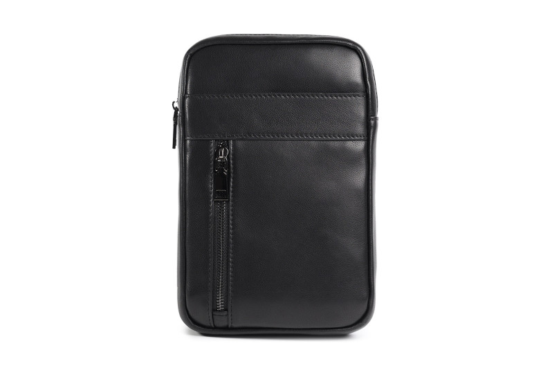 Сумка слінг чоловіча чорна з натуральної шкіри (008802)