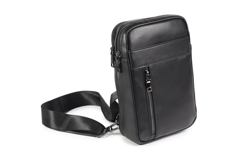 Сумка слінг чоловіча чорна з натуральної шкіри (008802)