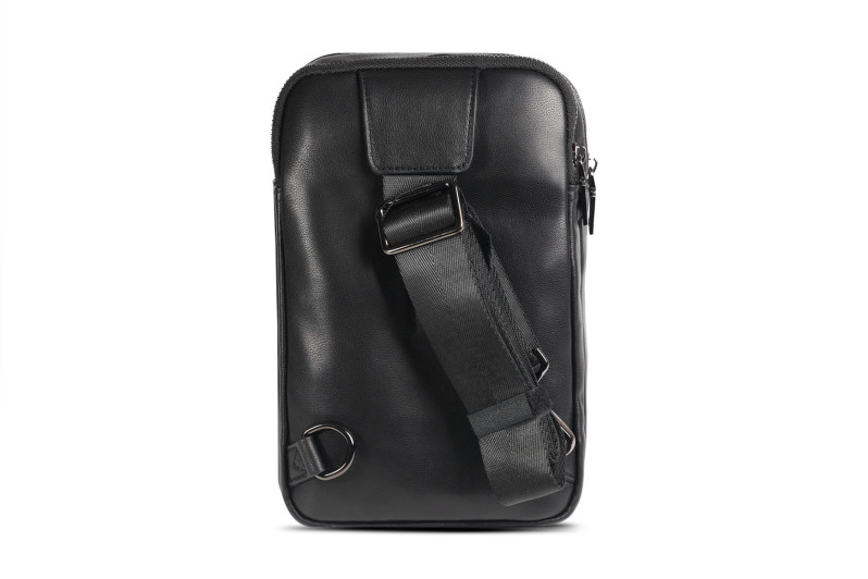 Сумка слінг чоловіча чорна з натуральної шкіри (008802)