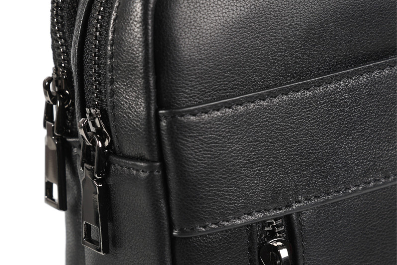 Сумка слінг чоловіча чорна з натуральної шкіри (008802)