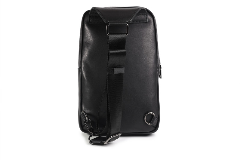 Сумка слінг чоловіча чорна з натуральної шкіри (008800)