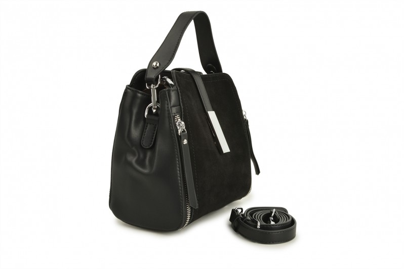 Сумка жіноча чорна з натуральної шкіри, натуральної замши (008723)