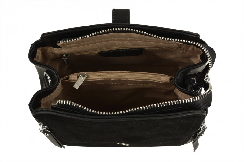 Сумка жіноча чорна з натуральної шкіри, натуральної замши (008723)