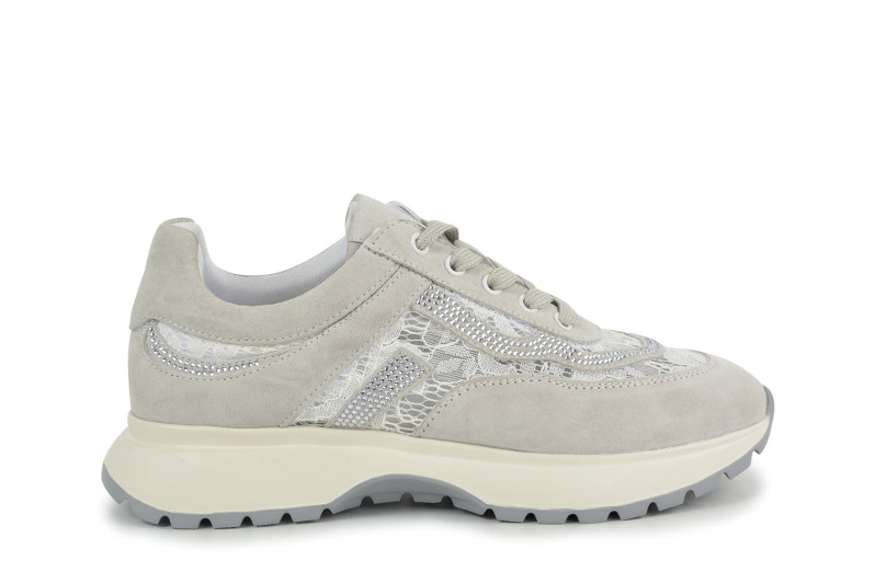 Кросівки жіночі сірі з натуральної замші, текстилю (008930)