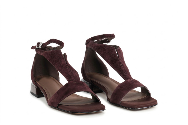 Босоніжки жіночі бордові з натуральної замші (008950)