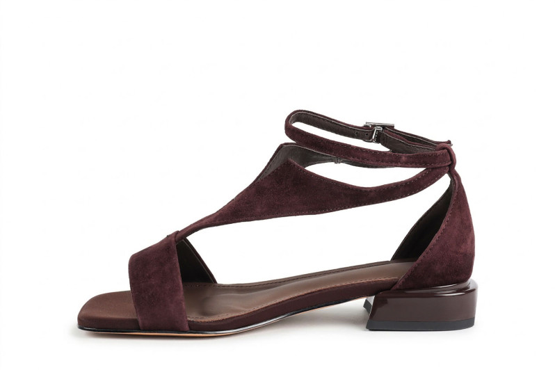 Босоніжки жіночі бордові з натуральної замші (008950)