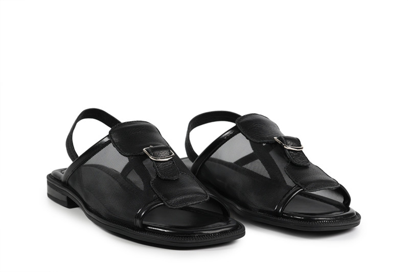 Босоніжки жіночі чорні з натуральної шкіри, текстилю (008886)