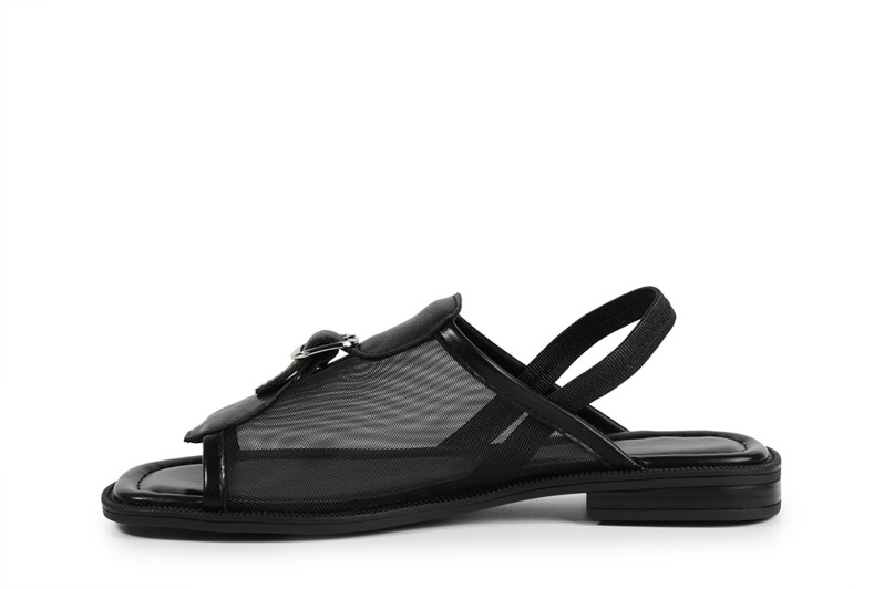 Босоніжки жіночі чорні з натуральної шкіри, текстилю (008886)